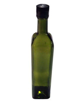 Set of 6 Green Glass Marasca Bottles with Black Sealed Cap Kitchenware Olive Oil